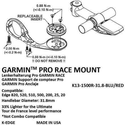 K-Edge Race Handlebar Mount for Garmin Red, 31.8mm